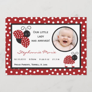 5x7 Crimson Red Lady Bug Faire-part de naissance p