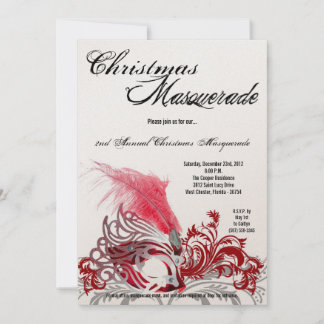 5x7 Crimson Red Masquerade Noël Invitation