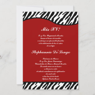 5x7 Crimson Red Zebra Quinceanera Invitation de la