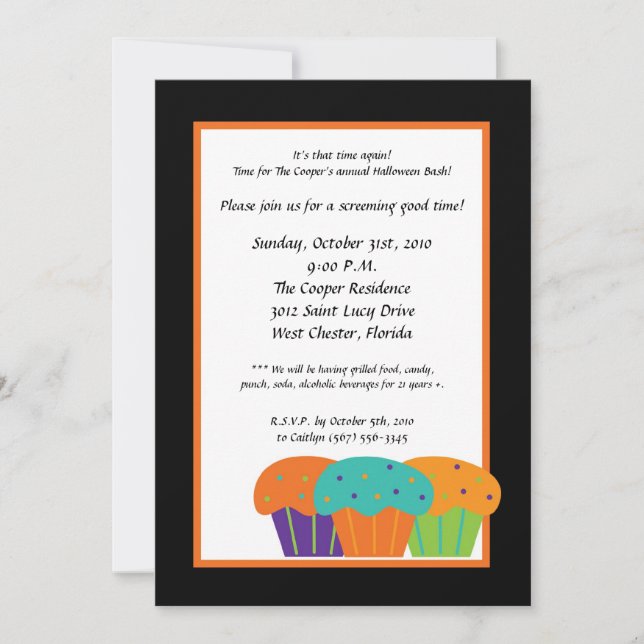 5x7 Cupcakes Halloween Bash Party Invitation (Devant)