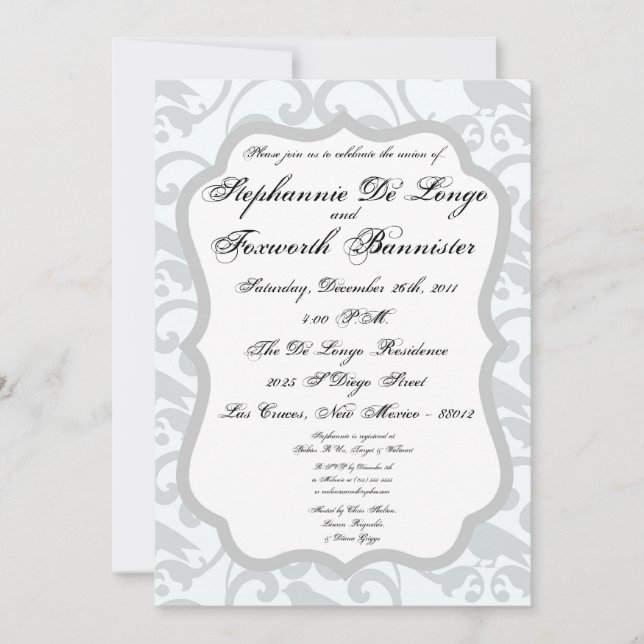5x7 Damask Lace Fancy Elegant Wedding Invitations (Devant)