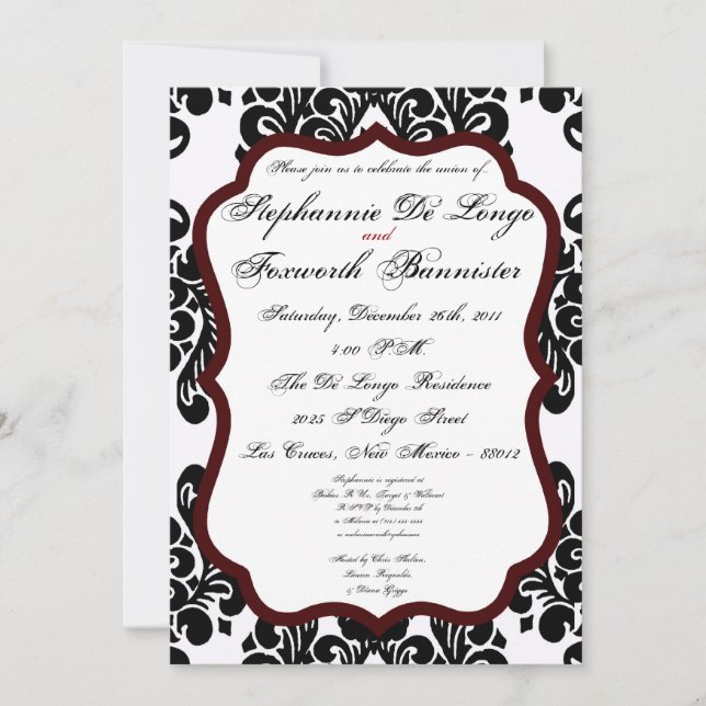 5x7 Damask Lace Fancy Elegant Wedding Invitations (Devant)