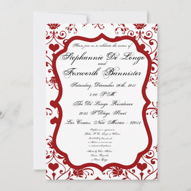 5x7 Damask Lace Fancy Elegant Wedding Invitations (Devant)