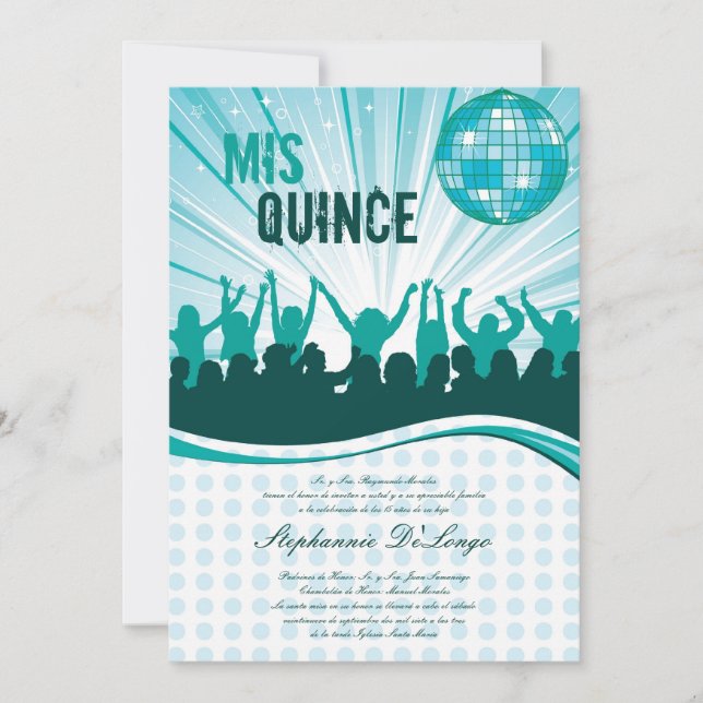 5x7 Danse Turquoise Quinceanera Invitation (Devant)