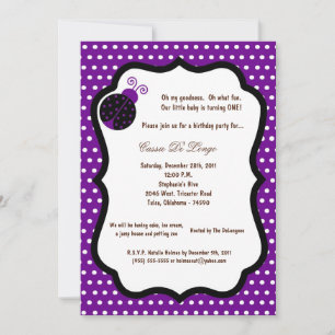 5x7 Dark Purple Bug Anniversaire Invitation de fêt