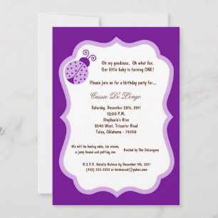 5x7 Dark Purple Bug Anniversaire Invitation de fêt