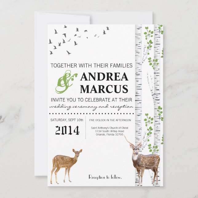 5x7 Deer Doe Woodland Buck Faire-part de mariage (Devant)
