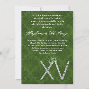 5x7 Diamant Emeral Quinceanera Invitation Annivers