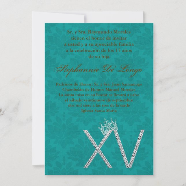 5x7 Diamant Topaz Quinceanera Invitation Anniversa (Devant)