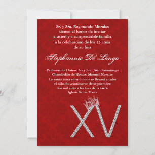 5x7 Diamond Ruby Quinceanera Invitation Anniversai