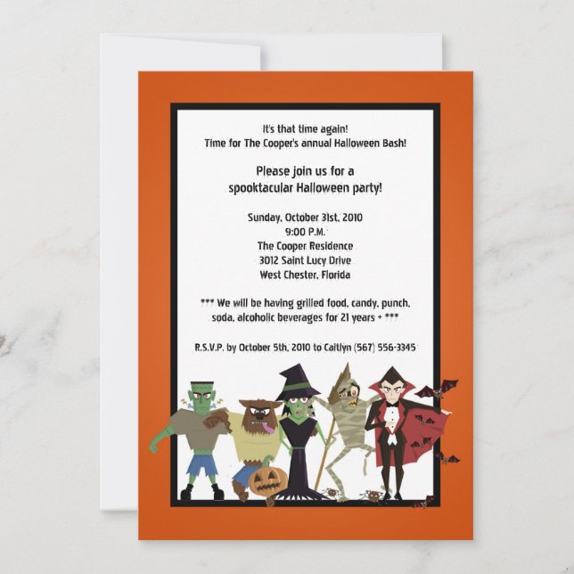 5x7 DraculaMonster Halloween Bash Party Invitation (Devant)