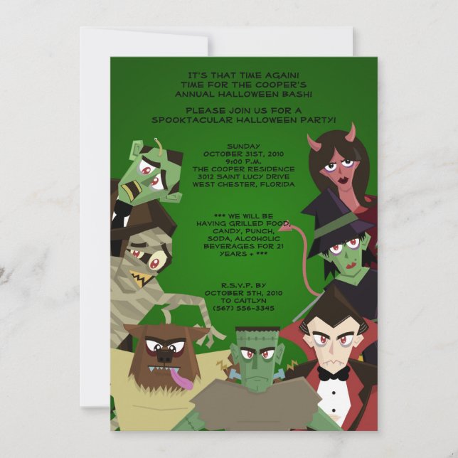 5x7 DraculaMonster Halloween Bash Party Invitation (Devant)