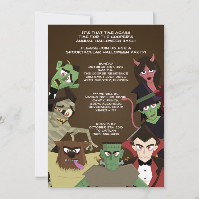 5x7 DraculaMonster Halloween Bash Party Invitation (Devant)