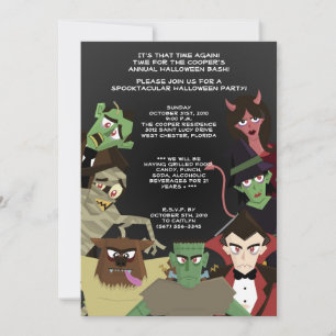 5x7 DraculaMonster Halloween Bash Party Invitation