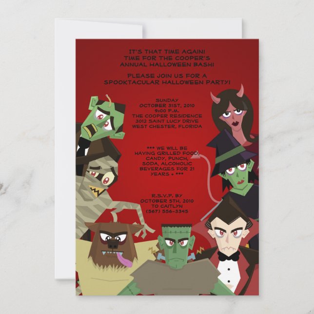 5x7 DraculaMonster Halloween Bash Party Invitation (Devant)