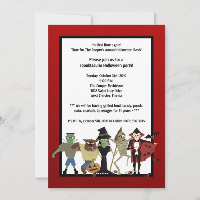 5x7 DraculaMonster Halloween Bash Party Invitation (Devant)