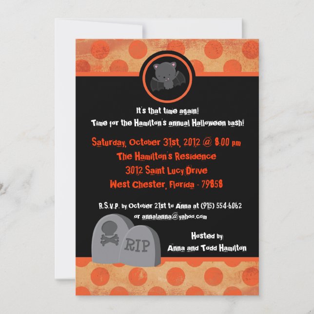 5x7 Éffrayant Enfants Orange Halloween Invitation  (Devant)