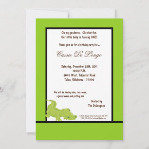 5x7 Electric Green Aligator Invitation de fête d'a