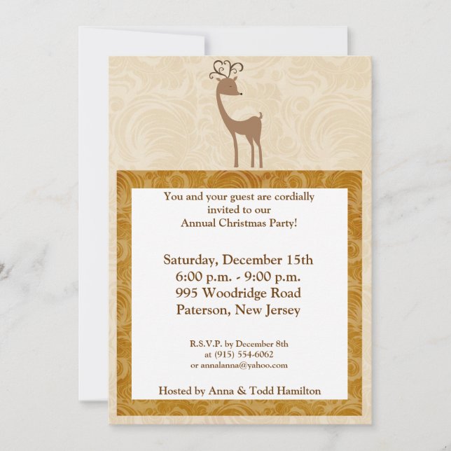 5x7 Élégant Reindeer Golden Scrolls Invitation (Devant)