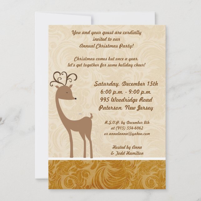 5x7 Élégant Reindeer Golden Scrolls Invitation (Devant)