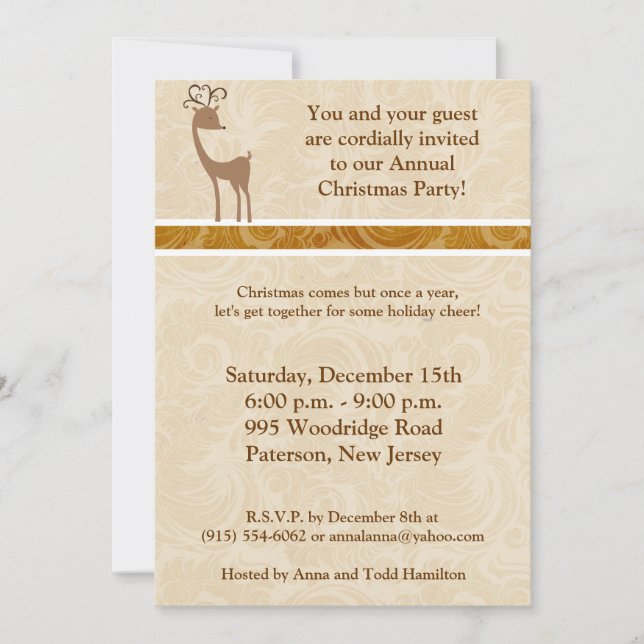 5x7 Élégant Reindeer Golden Scrolls Invitation (Devant)