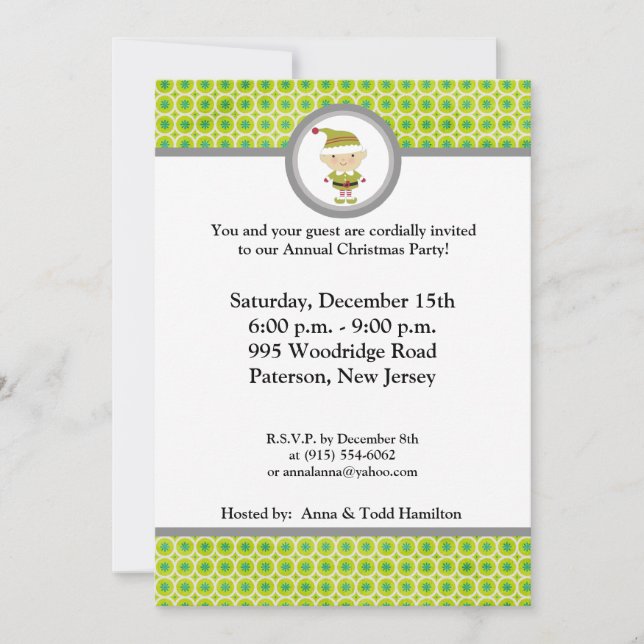 5x7 Elfe d'hiver sur invitation verte (Devant)