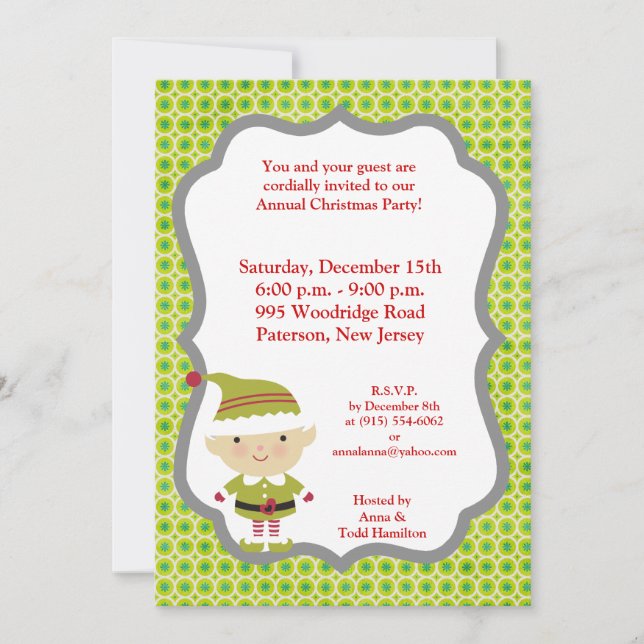 5x7 Elfe d'hiver sur invitation verte (Devant)