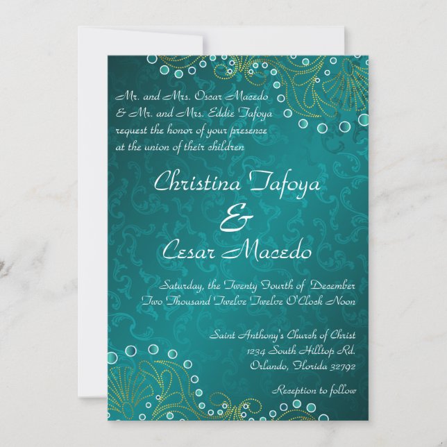 5x7 Faire-part de mariage Arabe Turquoise Inde (Devant)