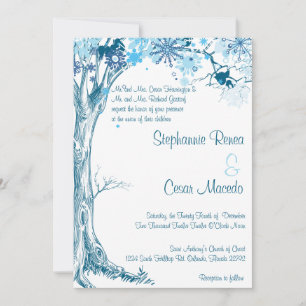 5x7 Faire-part de mariage Arbre Bleu Flammes de ne