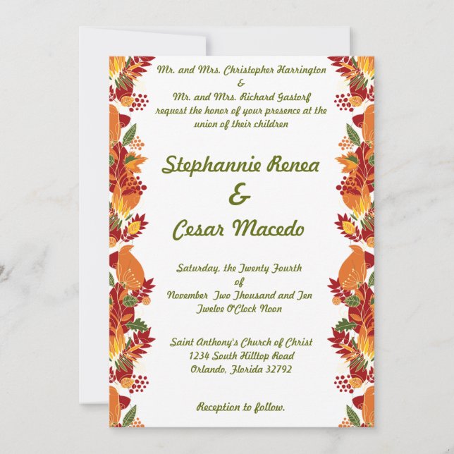 5x7 Faire-part de mariage automne feuillage Feuill (Devant)