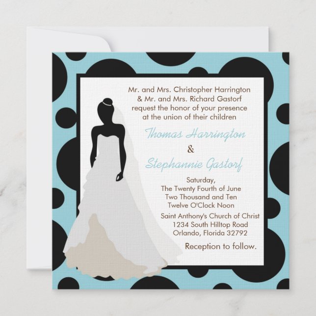 5x7 Faire-part de mariage bleu clair à point (Devant)
