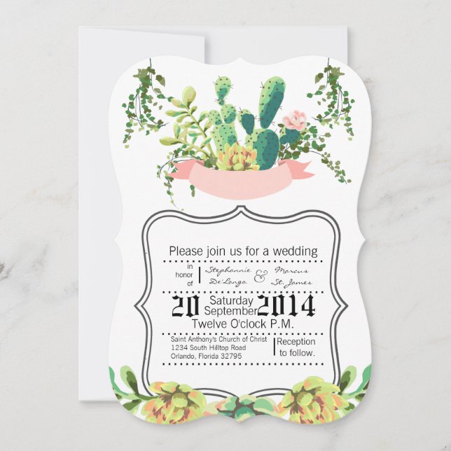 5x7 Faire-part de mariage Cactus Succulents (Devant)