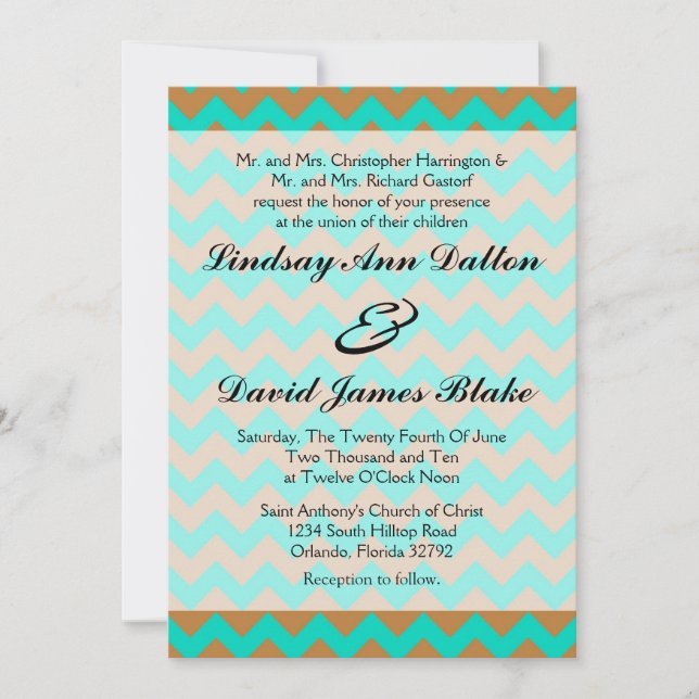 5x7 Faire-part de mariage Chevron Brown & Seafoam (Devant)