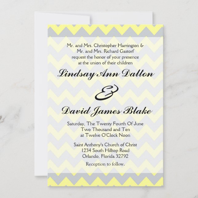 5x7 Faire-part de mariage Chevron jaune et gris (Devant)