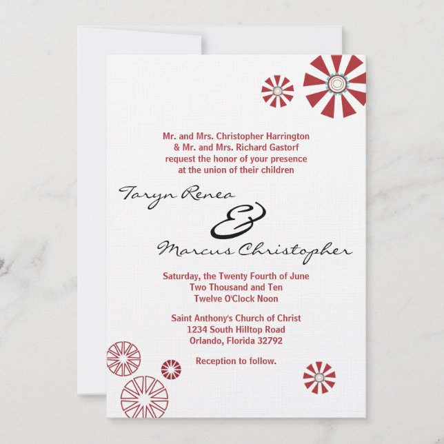 5x7 Faire-part de mariage de linge de fleur de dis (Devant)