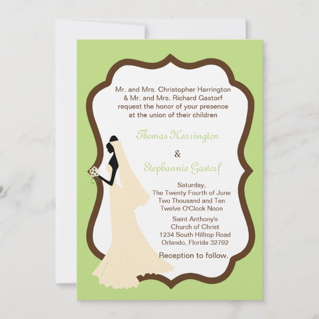 5x7 Faire-part de mariage de mariée verte légère (Devant)