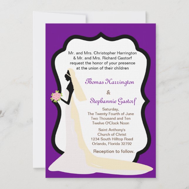 5x7 Faire-part de mariage de mariée violette foncé (Devant)