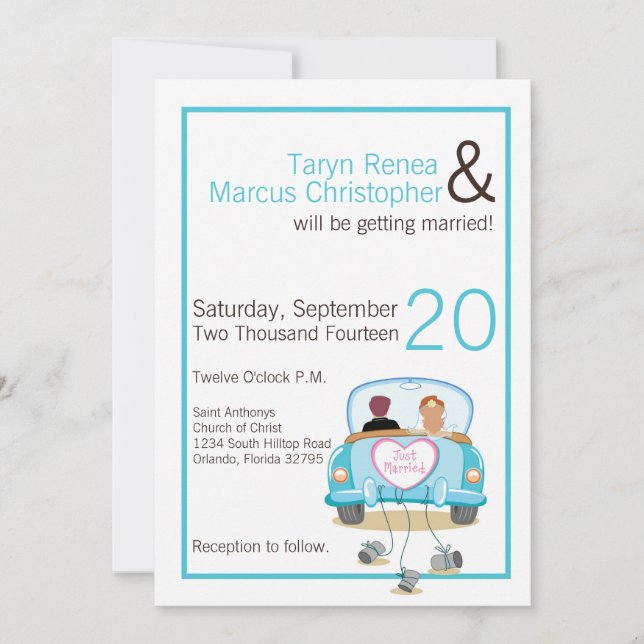 5x7 Faire-part de mariage de voitures de chambre d (Devant)