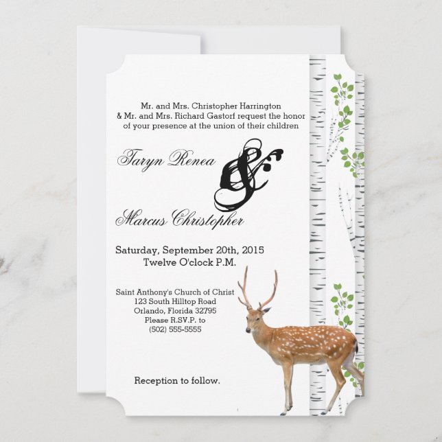 5x7 Faire-part de mariage Deer Doe Buck Woodland H (Devant)