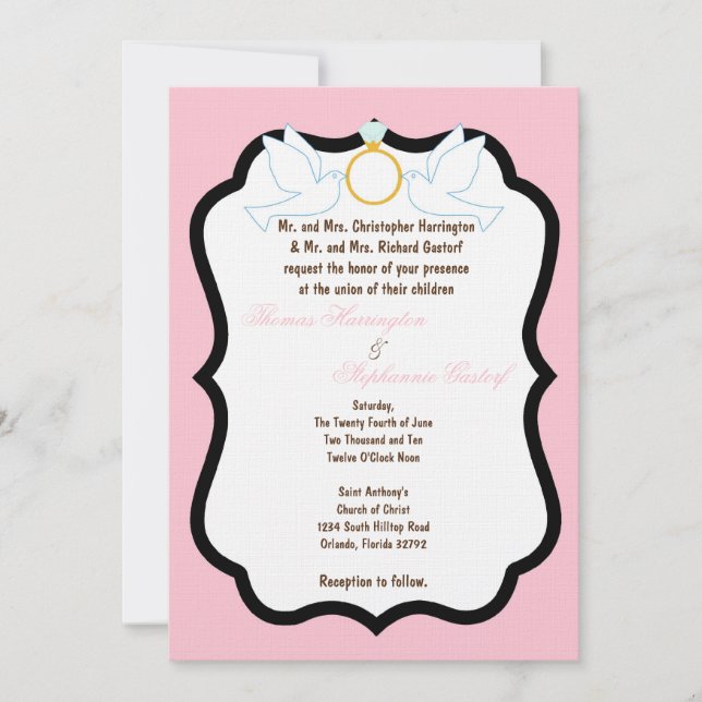 5x7 Faire-part de mariage diamant de colombe rose (Devant)