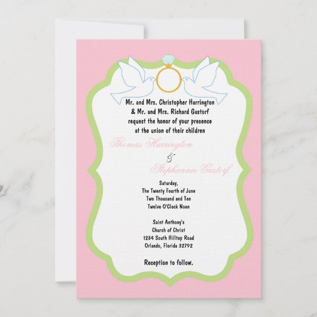 5x7 Faire-part de mariage diamant de colombe rose (Devant)