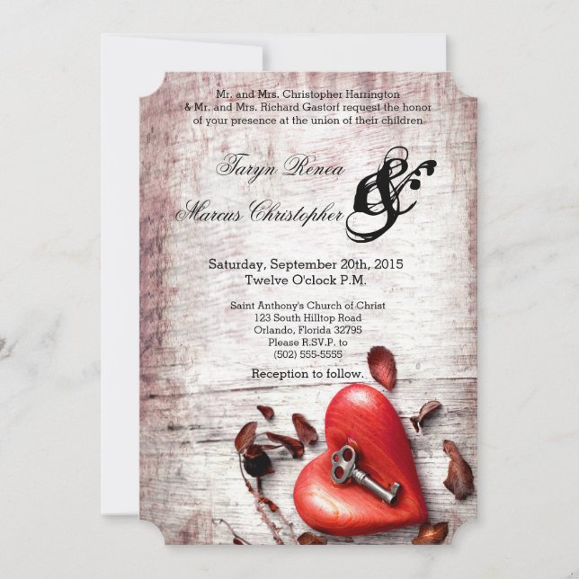 5x7 Faire-part de mariage en bois de pays clé de m (Devant)