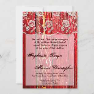 5x7 Faire-part de mariage en bois rouge dentelle
