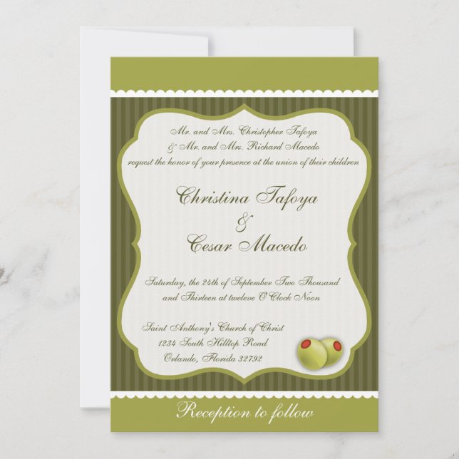 5x7 Faire-part de mariage Martini Olives Green Str (Devant)