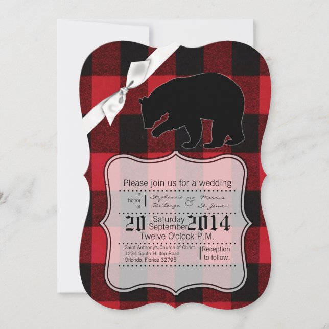 5x7 Faire-part de mariage Ours Plaid Blac (Devant)
