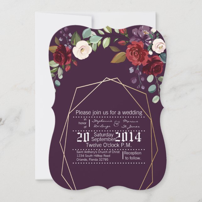 5x7 Faire-part de mariage Plum violet Rose Gold Ge (Devant)