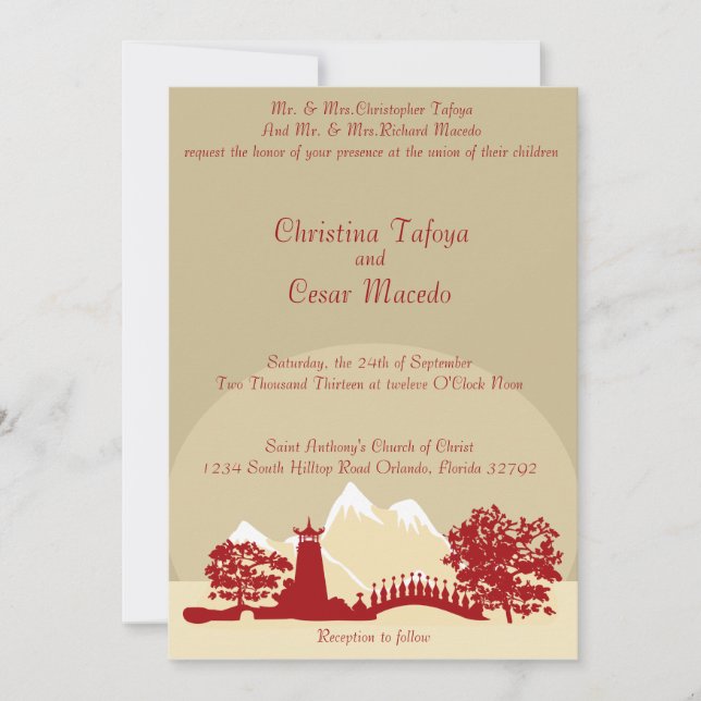 5x7 Faire-part de mariage Snowcap Mtns Asian Garde (Devant)