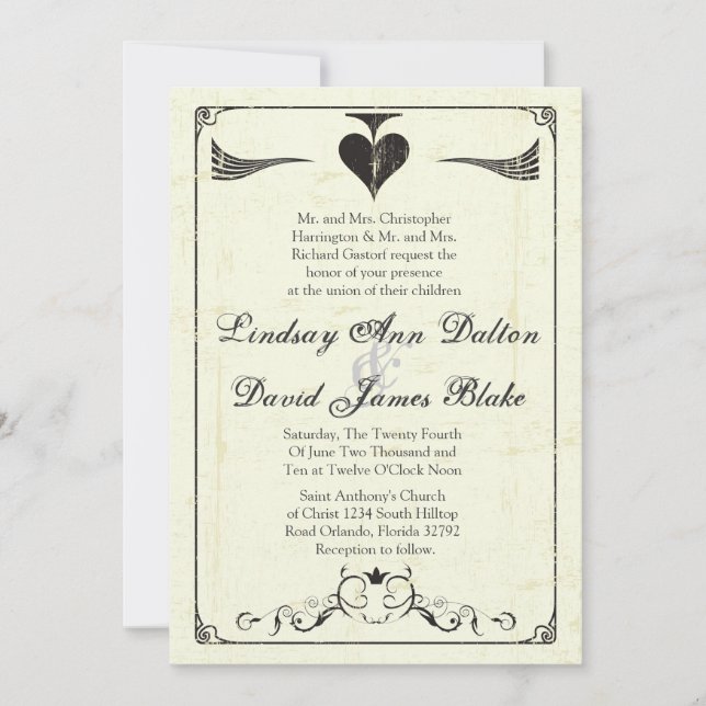 5x7 Faire-part de mariage Vintage Casino Love (Devant)