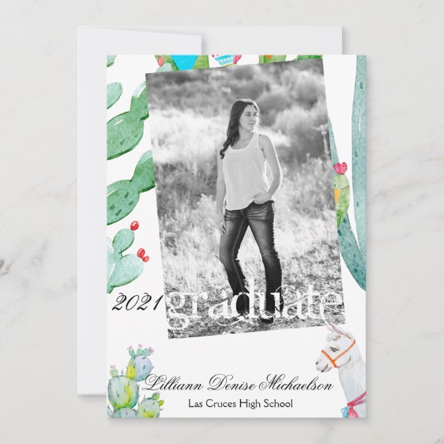 5x7 Faire-part principal Boho Llama Cactus bohème (Devant)