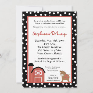 5x7 Farm Red Barn Cow Baby shower Invitation